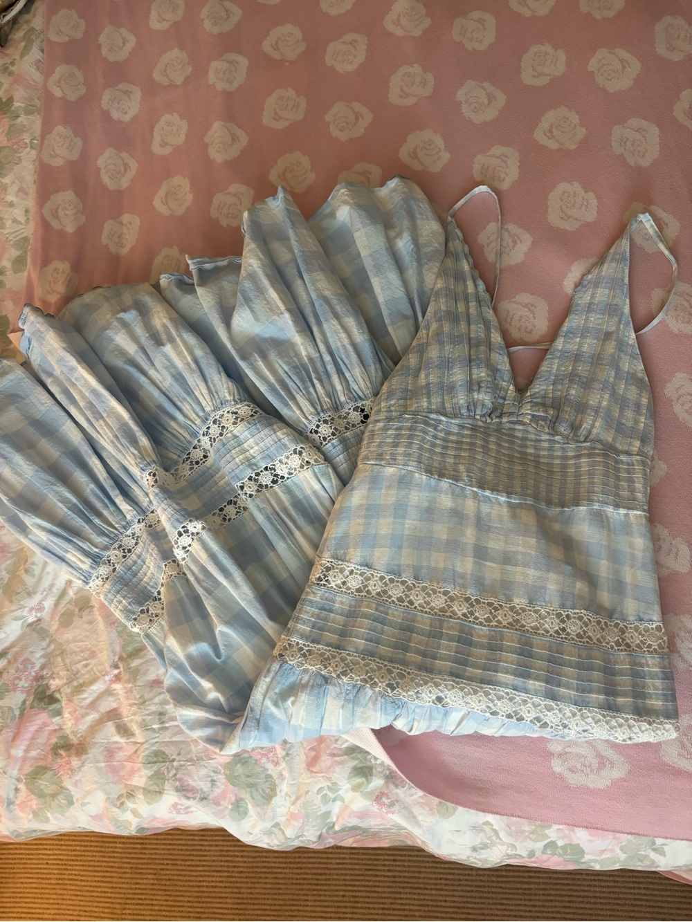 LoveShackFancy Roan Blue and White Gingham Maxi Dress